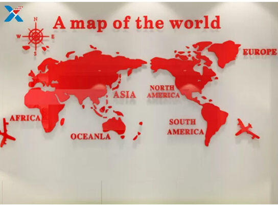 1.8mm 20mm Custom Cut Acrylic Sheet World Map Wall Sticker For Office